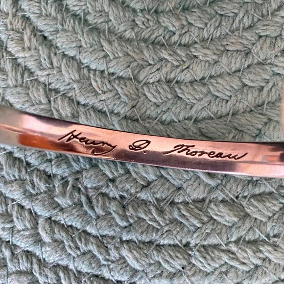 .925 Sterling Silver Cuff Bracelet Engraved with Thoreau Quote - Picture 2 of 3